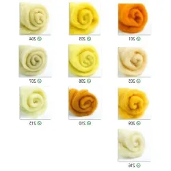 Wełna w błamie Zestaw Żółty 10 kolorów do filcowania