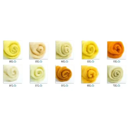 Wełna w błamie Zestaw Żółty 10 kolorów do filcowania