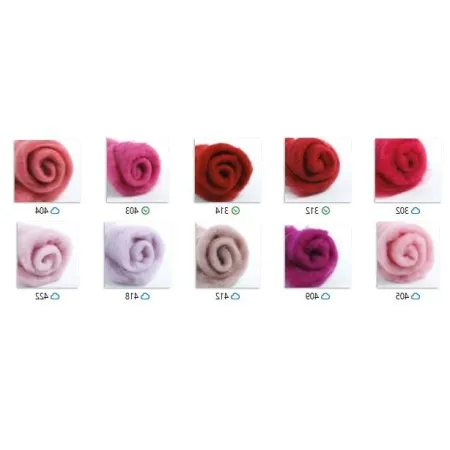 Wełna w błamie Zestaw RÓŻOWY 10 kolorów do filcowania