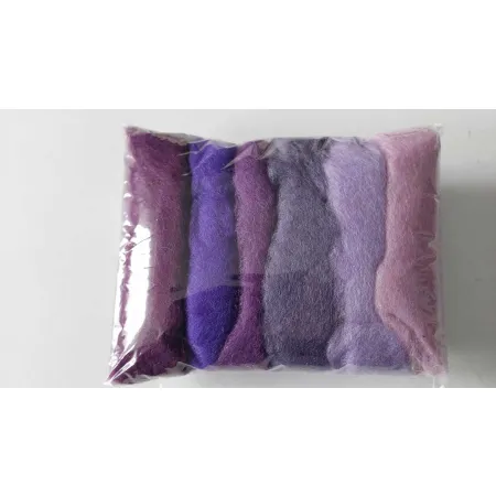 Wełna w błamie Zestaw FIOLET 8 kolorów do filcowania