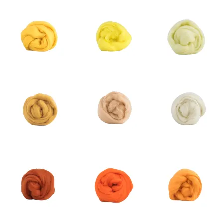 Zestaw SŁONECZNY wełny czesanki australijskiej 19mic 10 kolorów