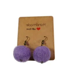 Kolczyki filcowe kulki z wełny merino Wrzosowy