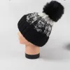 Ciepła czapka zimowa wełniana Czarna biała