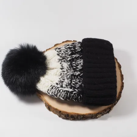 Ciepła czapka zimowa wełniana Czarna biała