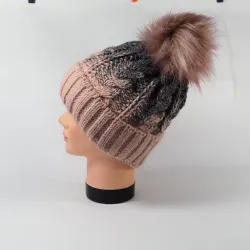Ciepła czapka damska dziewczęca zimowa Szary róż