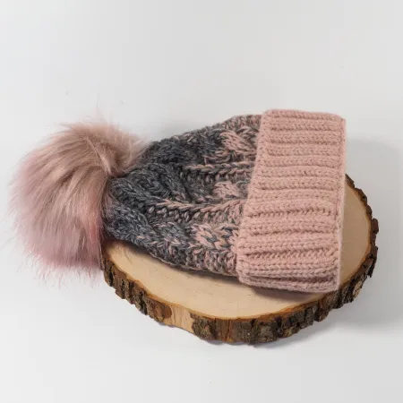 Ciepła czapka damska dziewczęca zimowa Szary róż