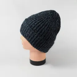 Ciepła czapka męska zimowa ALPAKA MELANŻ CZARNA GRANATOWA