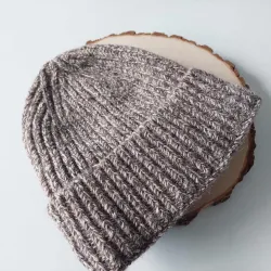 Ciepła czapka męska zimowa ALPAKA MELANŻ BRAZOWA BEŻOWA