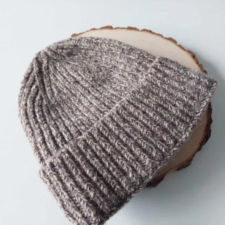 Ciepła czapka męska zimowa ALPAKA MELANŻ BRAZOWA BEŻOWA