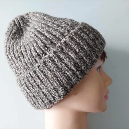 Ciepła czapka męska zimowa ALPAKA MELANŻ BRAZOWA BEŻOWA