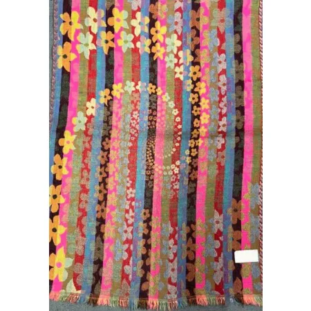 Damski szal ciepły kolorowy z wełny merynosów w kwiaty