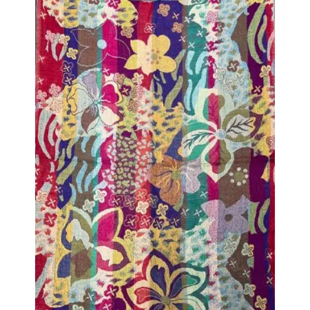 Damski szal ciepły kolorowy z wełny merynosów w kwiaty