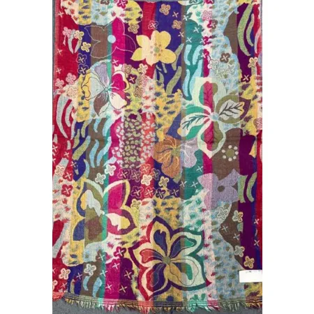 Damski szal ciepły kolorowy z wełny merynosów w kwiaty