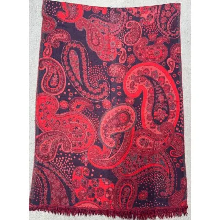 Damski szal ciepły z wełny merynosów Paisley Burgund