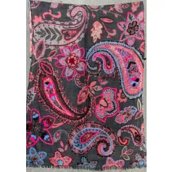 Damski szal kolorowy z wełny merino wyszywany w kwiaty