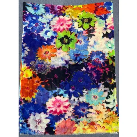 Damski szal kolorowy z wełny merino wyszywany w kwiaty