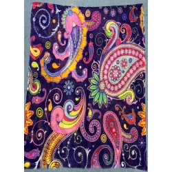 Damski szal kolorowy z wełny merino wyszywany w kwiaty