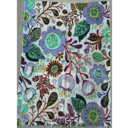 Damski szal kolorowy z wełny merino wyszywany w kwiaty