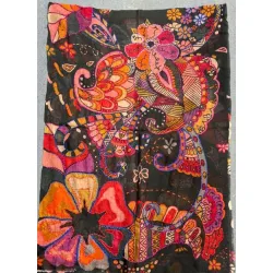 Damski szal kolorowy z wełny merino wyszywany w kwiaty