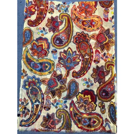 Damski szal kolorowy z wełny merino wyszywany w kwiaty