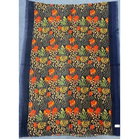 Damski szal kolorowy z wełny merino print kwiecisty