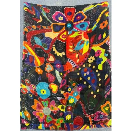 Damski szal kolorowy z wełny merino print Paisley kwiaty