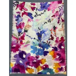 Damski szal kolorowy z wełny merino print kwiaty