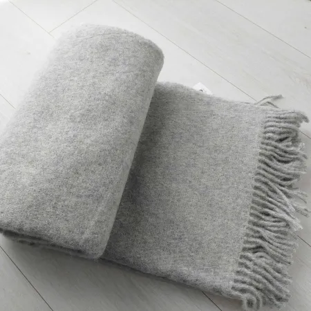 Wełniany pled narzuta koc z wełny merynosów 170x210cm MELANŻ SZARA