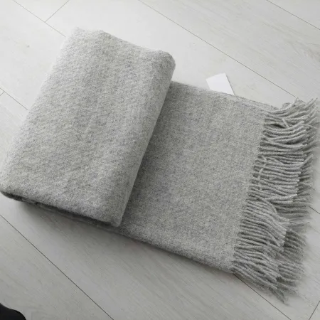 Wełniany pled narzuta koc z wełny merynosów 170x210cm MELANŻ SZARA