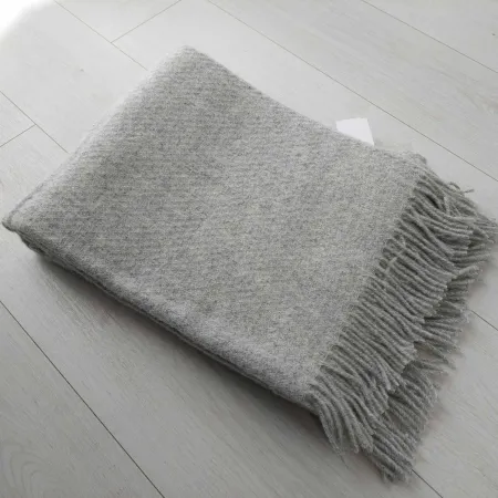 Wełniany pled narzuta koc z wełny merynosów 170x210cm MELANŻ SZARA
