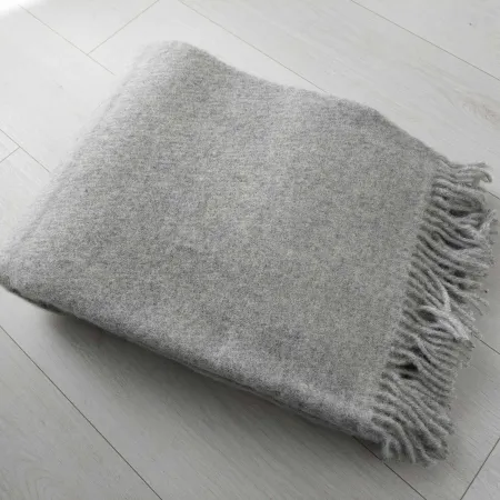 Wełniany pled narzuta koc z wełny merynosów 170x210cm MELANŻ SZARA