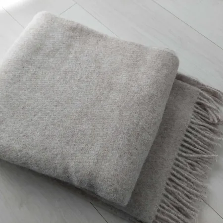 Wełniany pled narzuta koc z wełny merynosów 170x210cm MELANŻ BEŻOWY