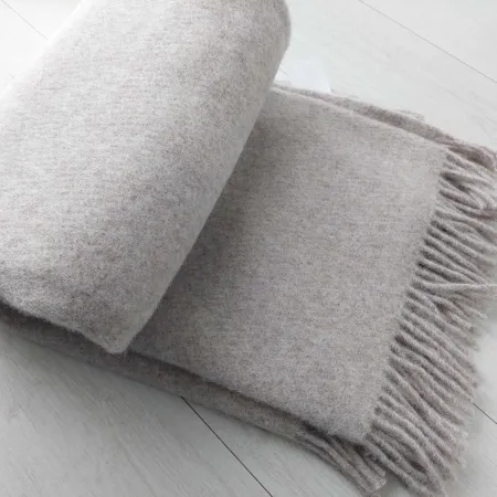 Wełniany pled narzuta koc z wełny merynosów 170x210cm MELANŻ BEŻOWY