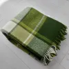 Wełniany pled narzuta koc z wełny merynos 140x205 cm ZIELONA KRATA