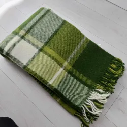 Wełniany pled narzuta koc z wełny merynos 140x205 cm ZIELONA KRATA