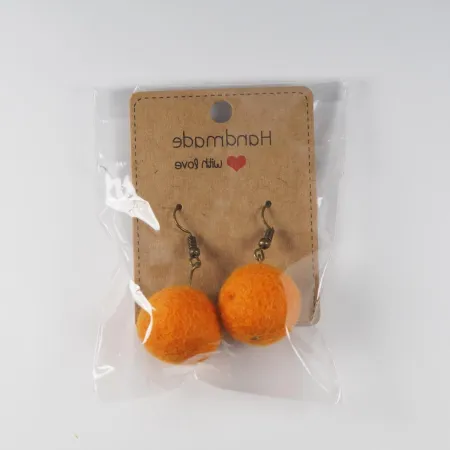 Kolczyki filcowe kulki z wełny merino Pomarańczowy