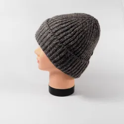 Ciepła czapka męska zimowa ALPAKA MELANŻ BRAZOWY SZARY