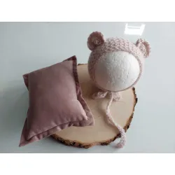 Czapeczka Misia z Poduszką do sesji fotograficznej noworodka RÓŻ