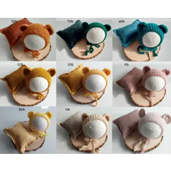 Zestaw Czapeczka Misia z Poduszką do sesji fotograficznej noworodka