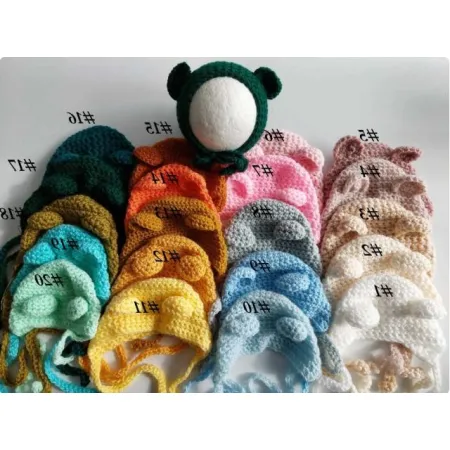 Czapeczka czapka Miś do sesji fotograficznej noworodka 20 kolorów