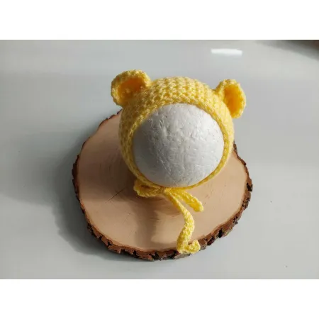 Czapeczka Misia z Poduszką do sesji fotograficznej noworodka JASNY ŻÓŁTY