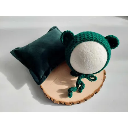 Czapeczka Misia z Poduszką do sesji fotograficznej noworodka ZIELONA