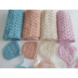 Zestaw Owijka z czapka Alpaka z Jedwabiem do sesji fotograficznej noworodka