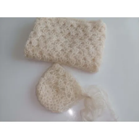Zestaw Owijka z czapka Alpaka z Jedwabiem do sesji fotograficznej noworodka