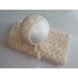 Ażurowy zestaw Owijka z czapką do sesji fotograficznej noworodka