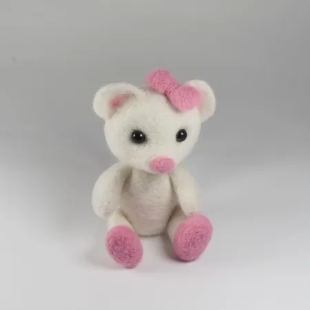 Myszka filcowa do fotografii noworodkowej BIAŁA z kokardką