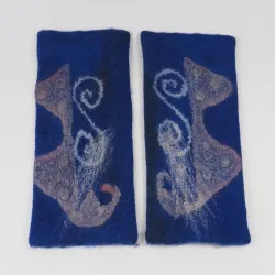 Mitenki granatowe z jedwabnym wzorem