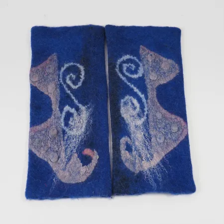 Mitenki granatowe z jedwabnym wzorem