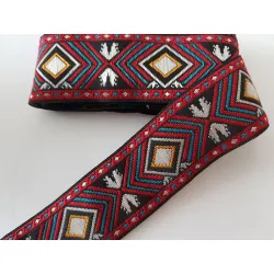 Tasiemka taśma żakardowa bordowa etno boho 33 mm