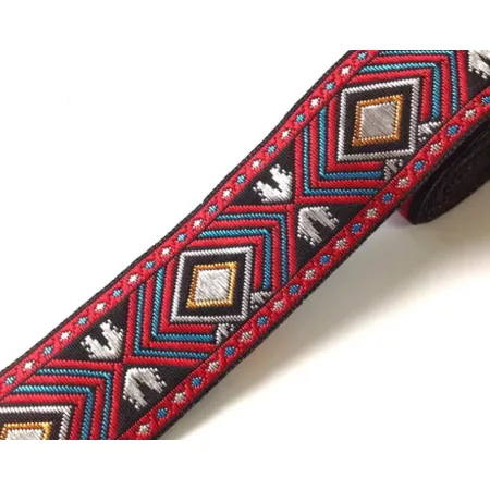 Tasiemka taśma żakardowa bordowa etno boho 33 mm